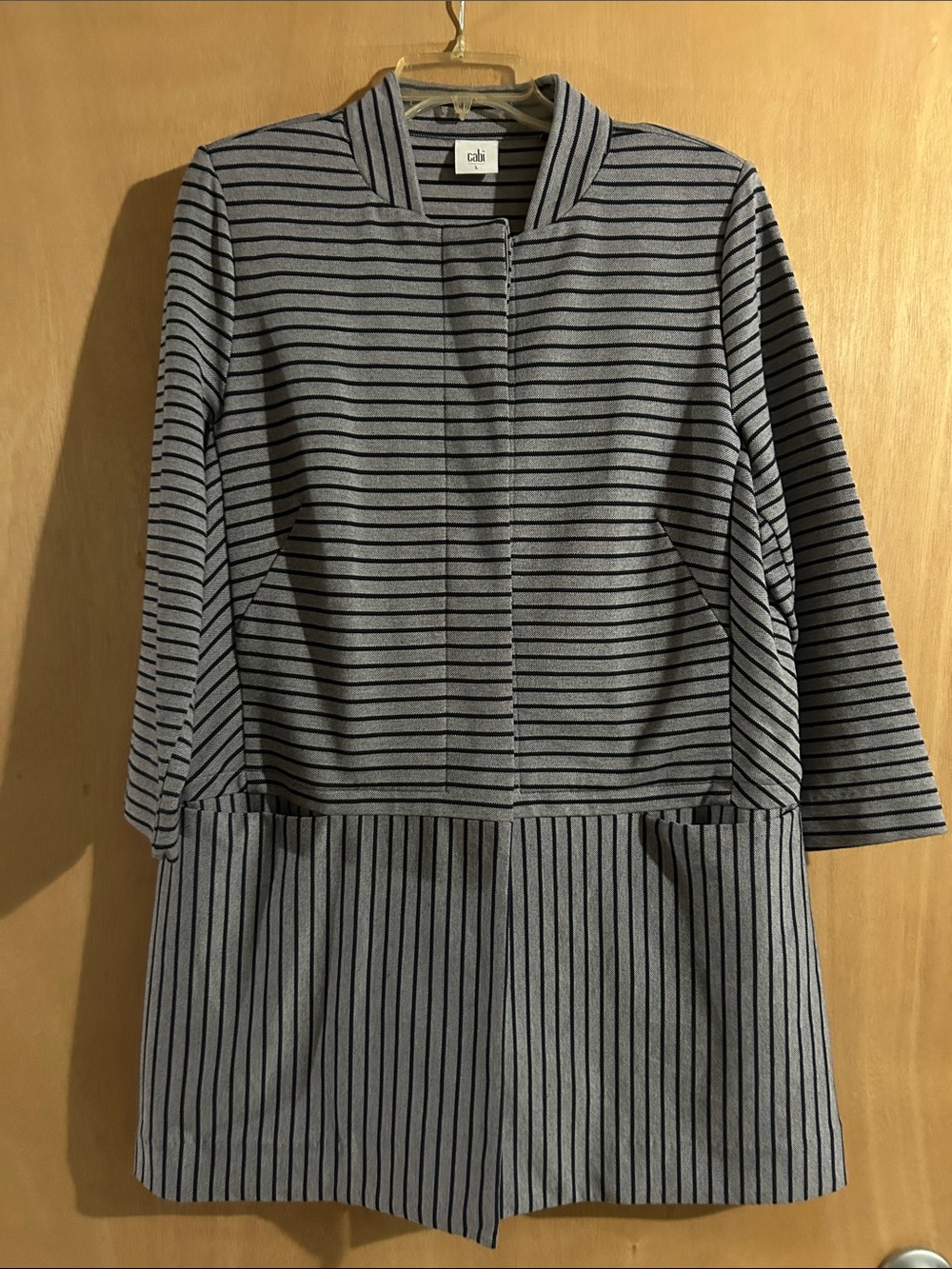 CAbi Gray and Black Striped Open-Front Jacket